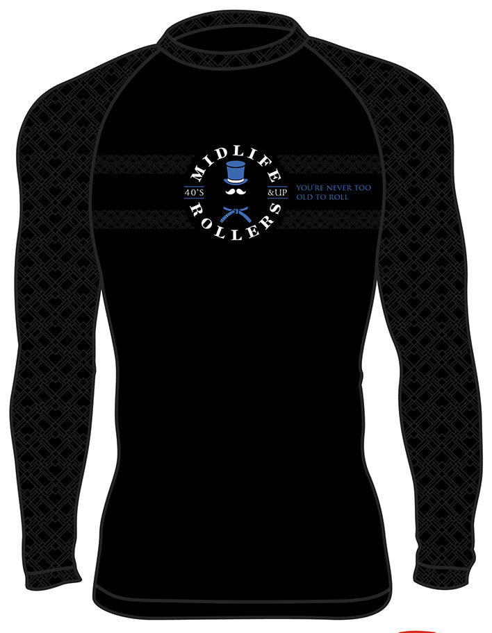 Midlife Rollers Ranked Blue Belt Long Sleeve Rashguard