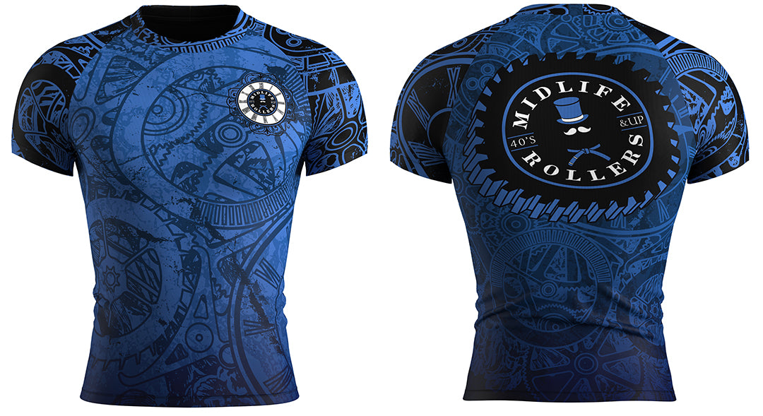 Midlife Rollers Clockwork Short Sleeve Blue Belt Rash Guard