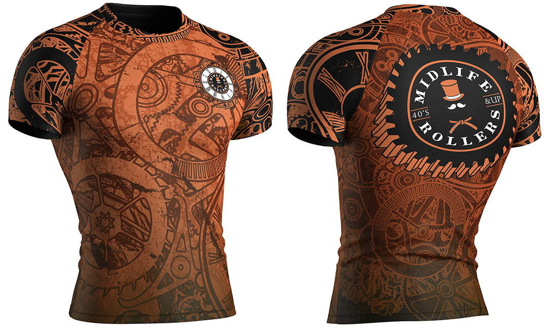 Midlife Rollers Clockwork Short Sleeve Brown Belt Rash Guard