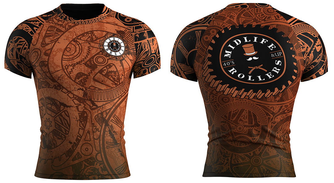 Midlife Rollers Clockwork Short Sleeve Brown Belt Rash Guard