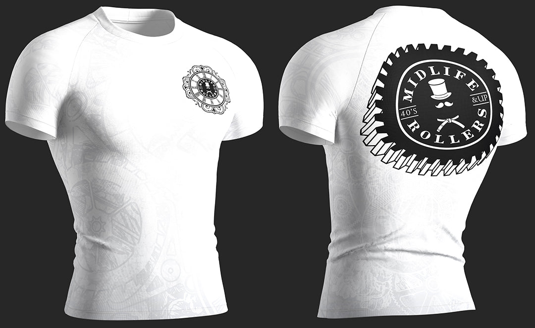 Midlife Rollers Clockwork Short Sleeve White Belt Rash Guard