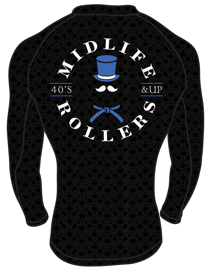 Midlife Rollers Ranked Blue Belt Long Sleeve Rashguard