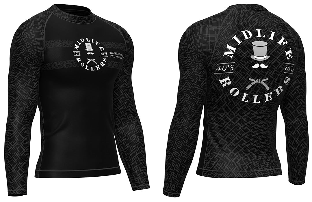 Midlife Rollers Ranked White Belt (Grey) Long Sleeve Rashguard